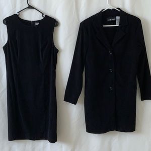 Sag Harbor - Black faux suede- 2 pc dress set. Sheath dress and duster pair. 12